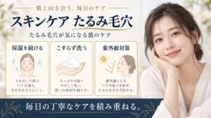スキンケア たるみ毛穴を3ステップで示すアイキャッチ