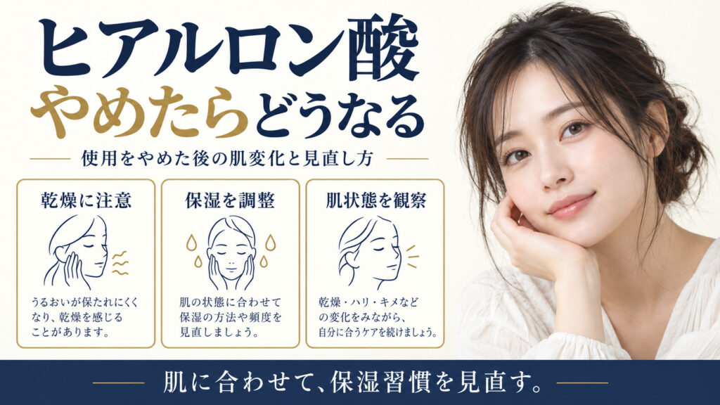 ヒアルロン酸 やめたらどうなるを3ステップで示すアイキャッチ