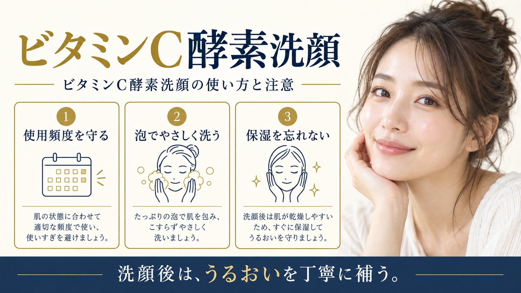 ビタミンc酵素洗顔を3ステップで示すアイキャッチ