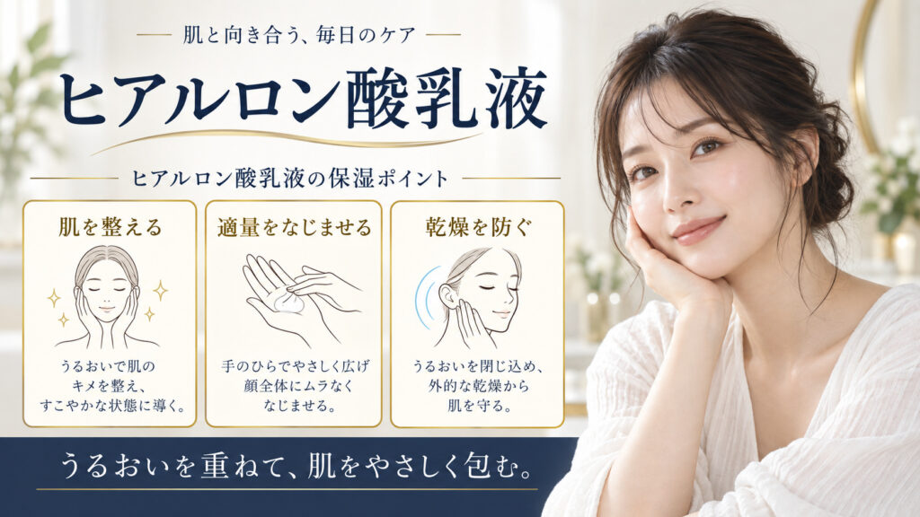 ヒアルロン酸乳液を3ステップで示すアイキャッチ