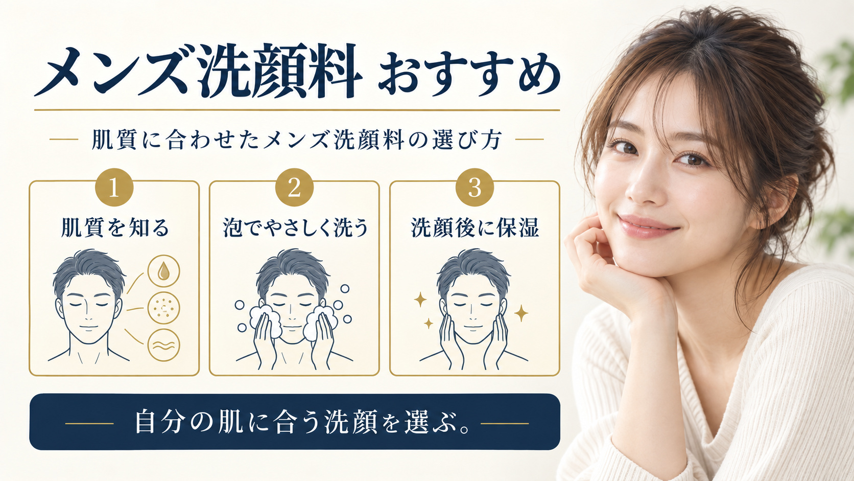 メンズ洗顔料おすすめを3ステップで示すアイキャッチ