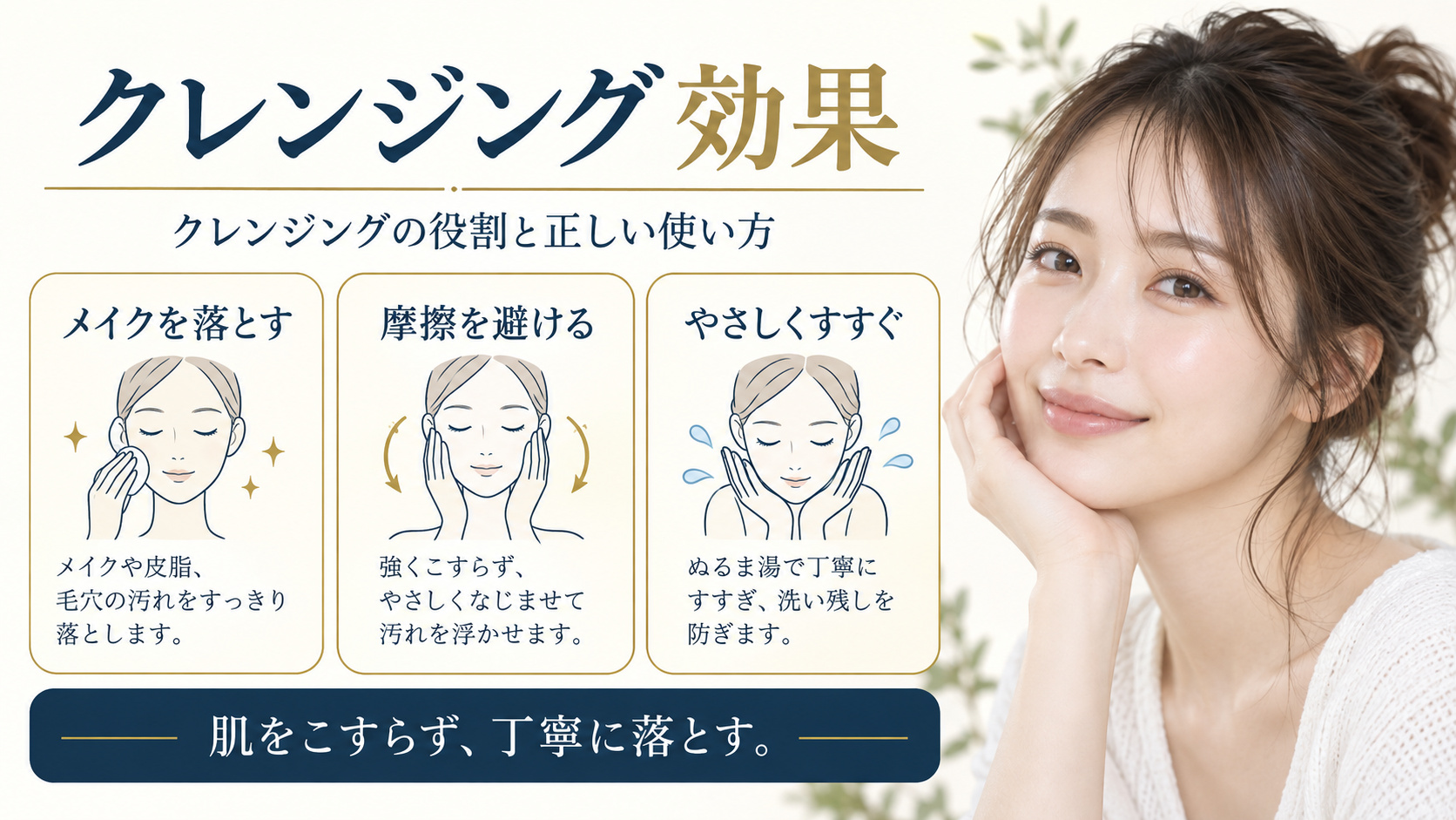 クレンジングの効果を3ステップで示すアイキャッチ