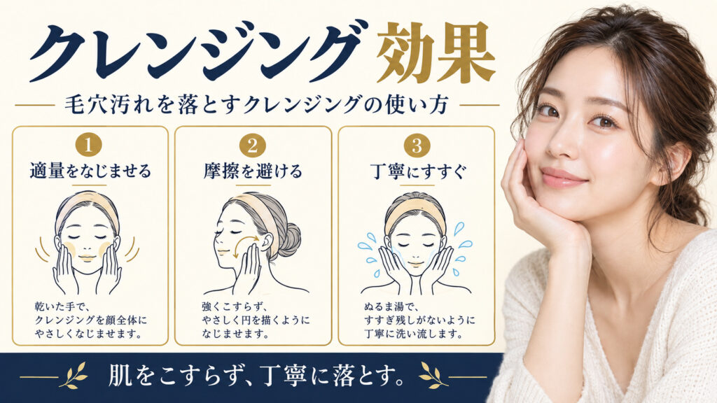 クレンジング効果を3ステップで示すアイキャッチ