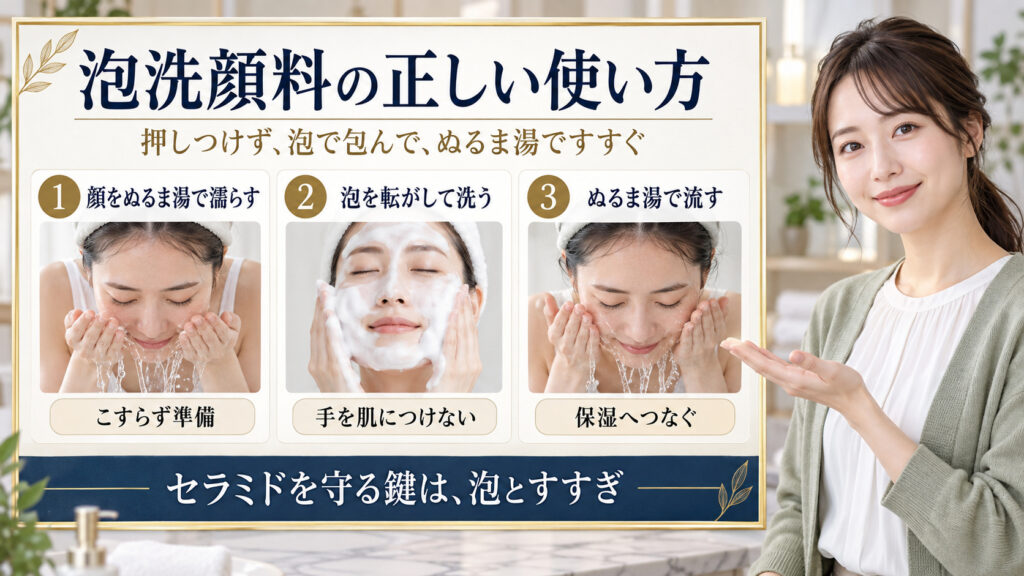 キュレル 潤浸保湿 泡洗顔料の正しい使い方を3ステップで解説するアイキャッチ