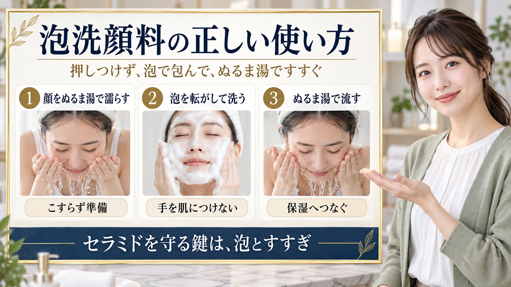 キュレル 潤浸保湿 泡洗顔料の正しい使い方を3ステップで解説するアイキャッチ