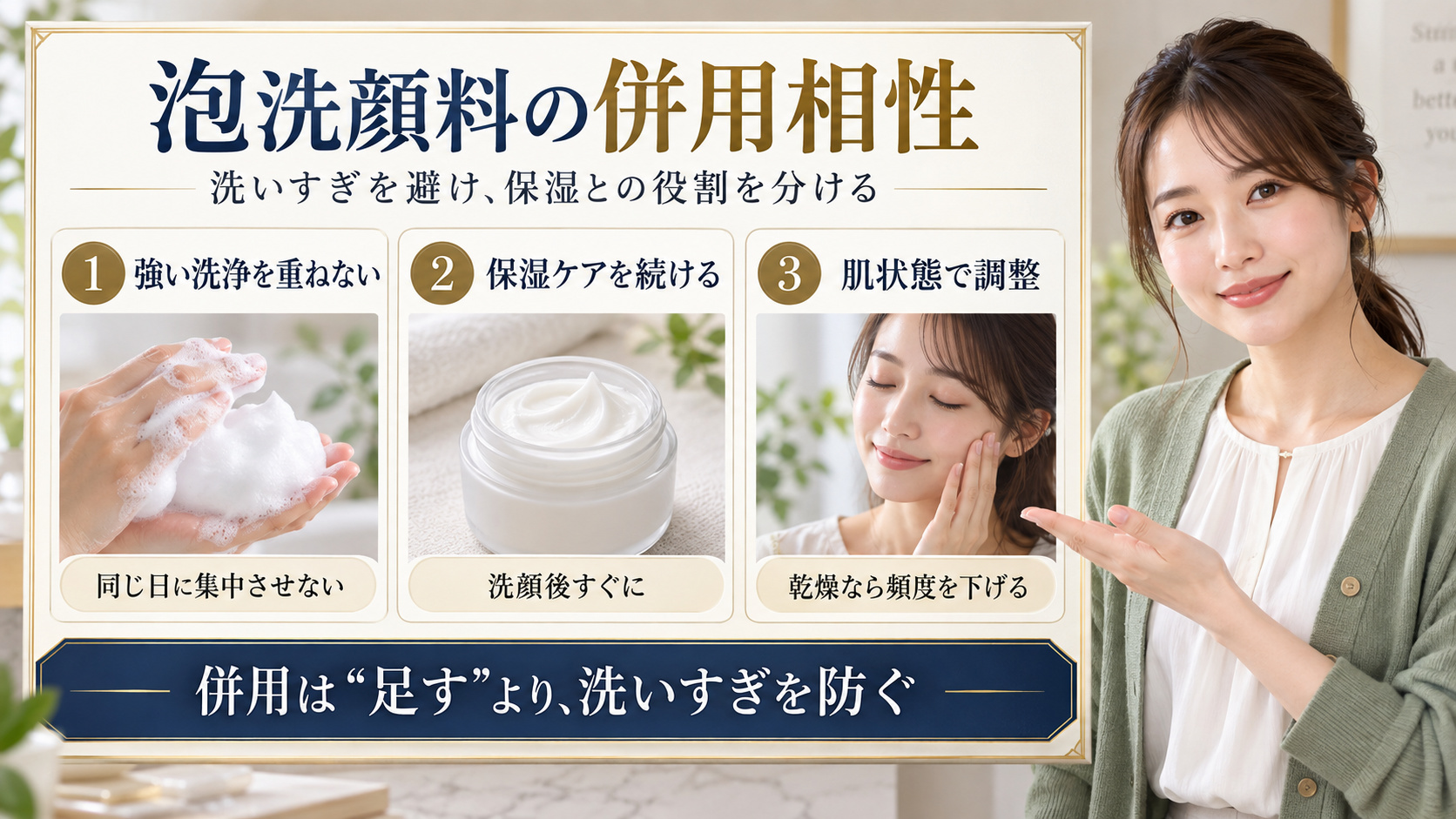 キュレル 潤浸保湿 泡洗顔料の併用相性を3ステップで解説するアイキャッチ