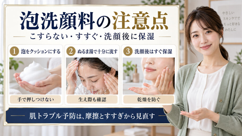 キュレル 潤浸保湿 泡洗顔料の注意点を3ステップで解説するアイキャッチ