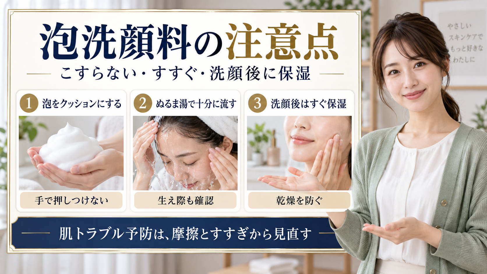 キュレル 潤浸保湿 泡洗顔料の注意点を3ステップで解説するアイキャッチ