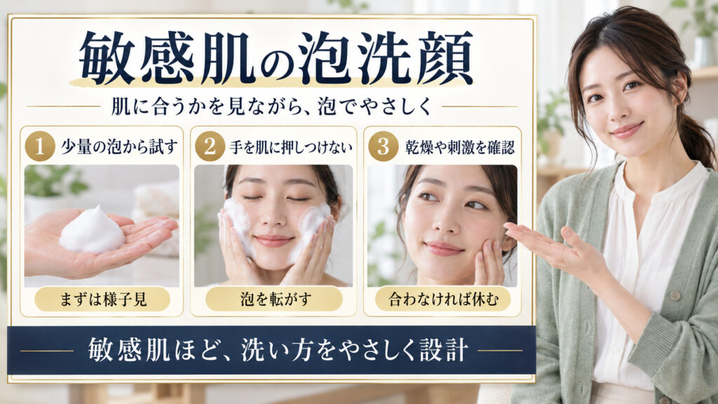 キュレル 潤浸保湿 泡洗顔料を敏感肌で使う方法を3ステップで解説するアイキャッチ