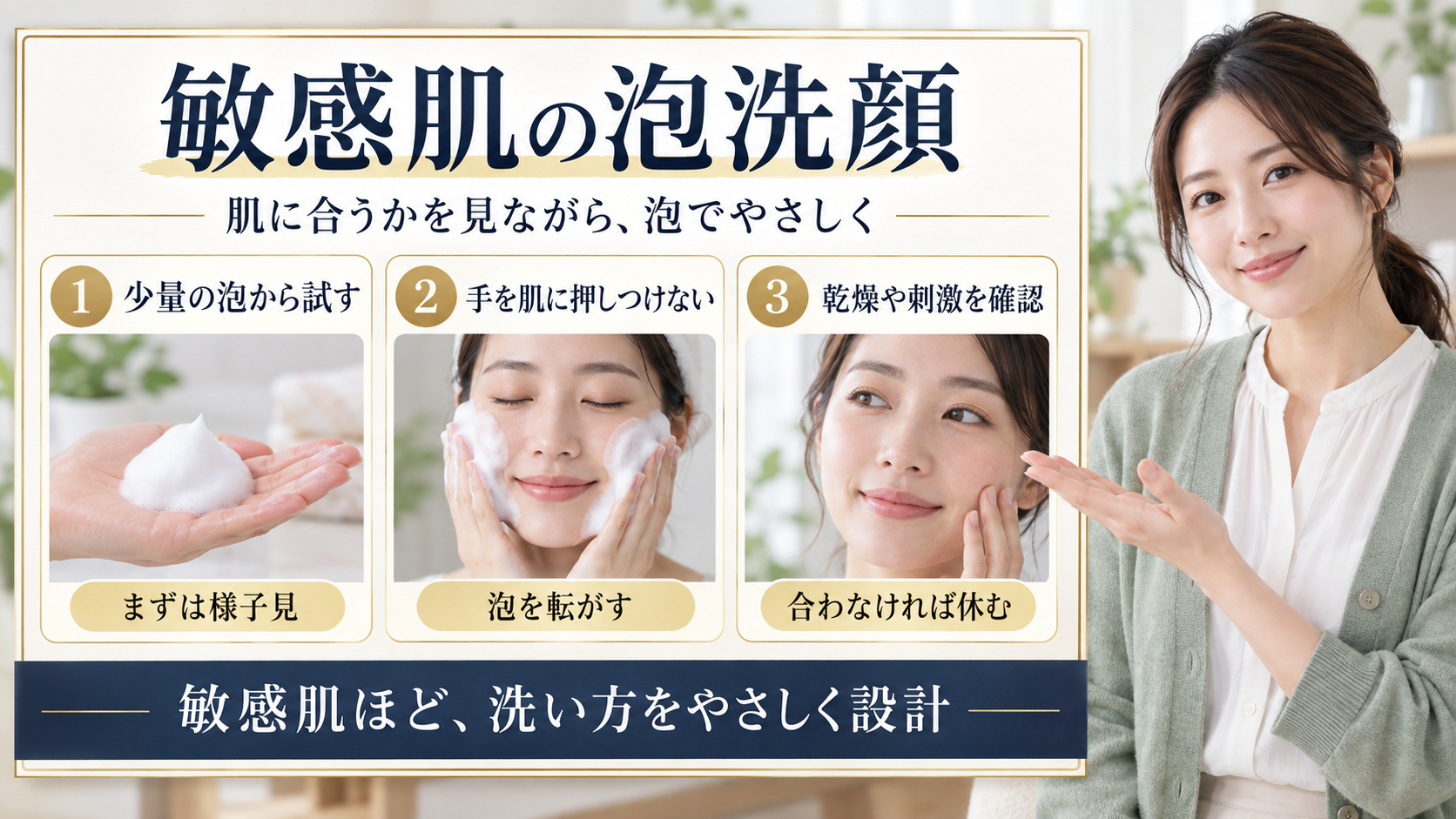 キュレル 潤浸保湿 泡洗顔料を敏感肌で使う方法を3ステップで解説するアイキャッチ