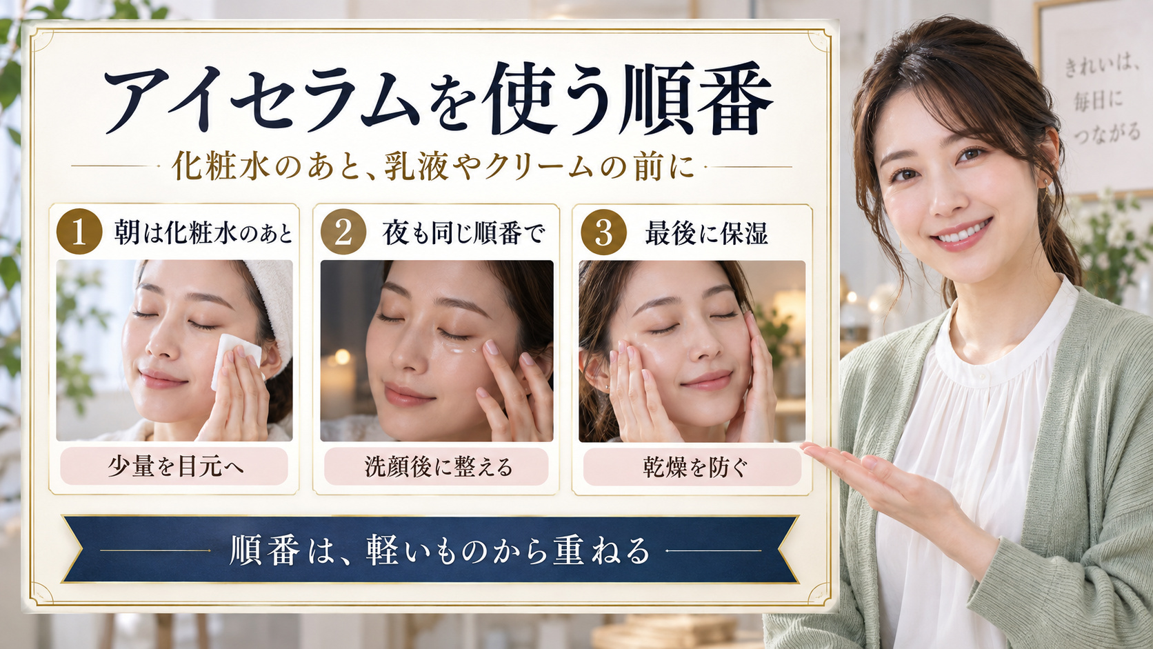 コスメデコルテ リポソーム アイセラムを使う順番を3ステップで解説するアイキャッチ