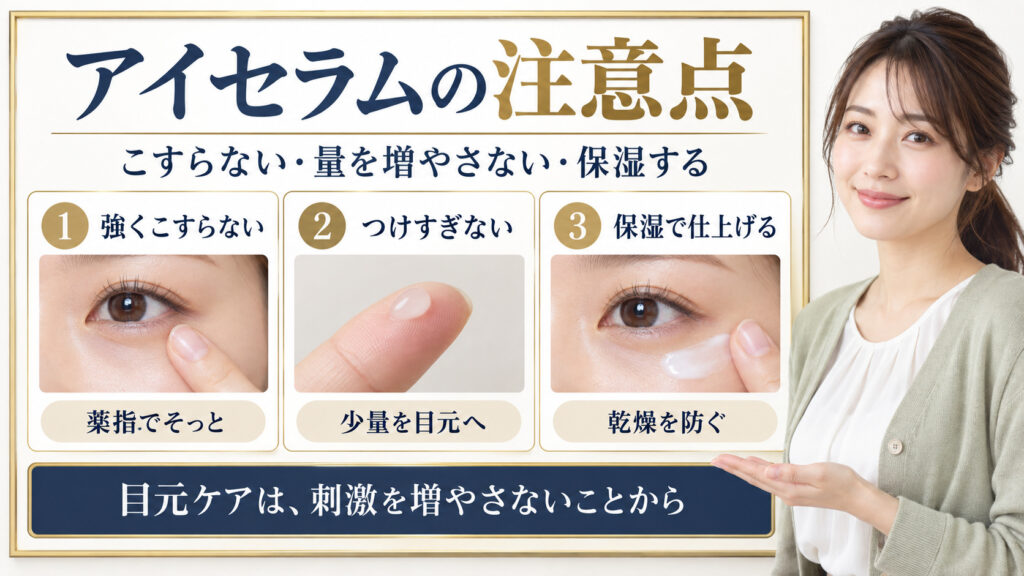 コスメデコルテ リポソーム アイセラムの注意点を3ステップで解説するアイキャッチ
