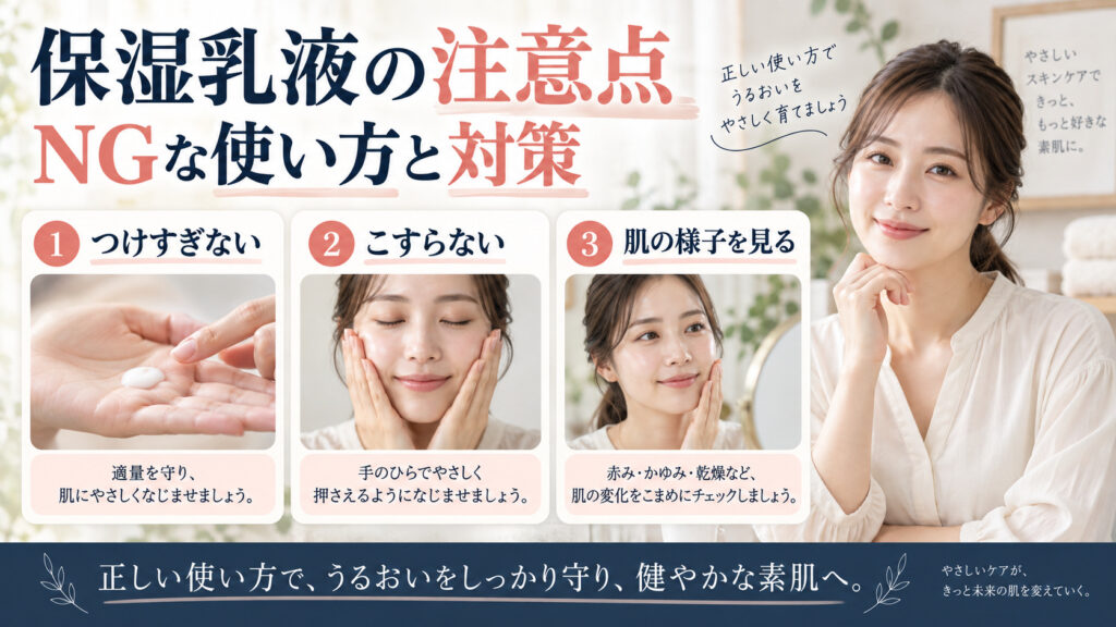 カウブランド無添加 保湿乳液の注意点を3ステップで解説するアイキャッチ