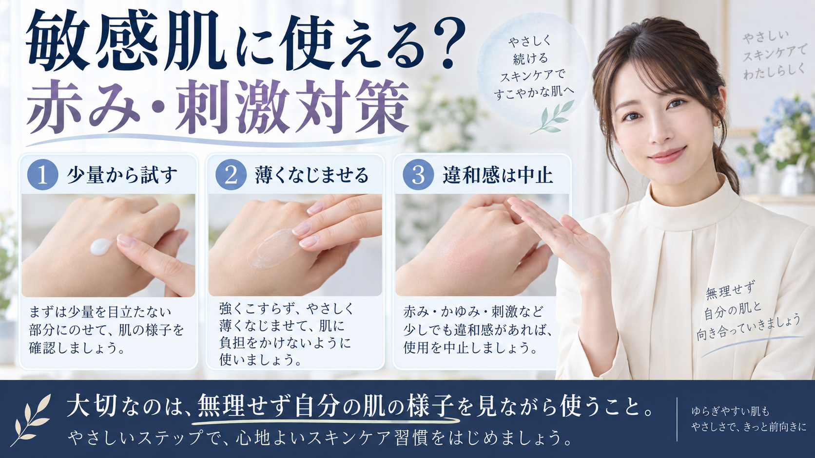 アクアレーベル オイルイン乳液を敏感肌で使う方法を3ステップで解説するアイキャッチ