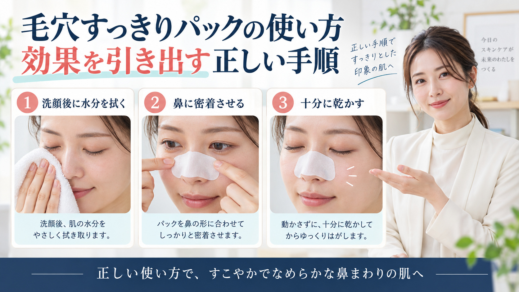 ビオレ 毛穴すっきりパック鼻用の正しい使い方を3ステップで解説するアイキャッチ