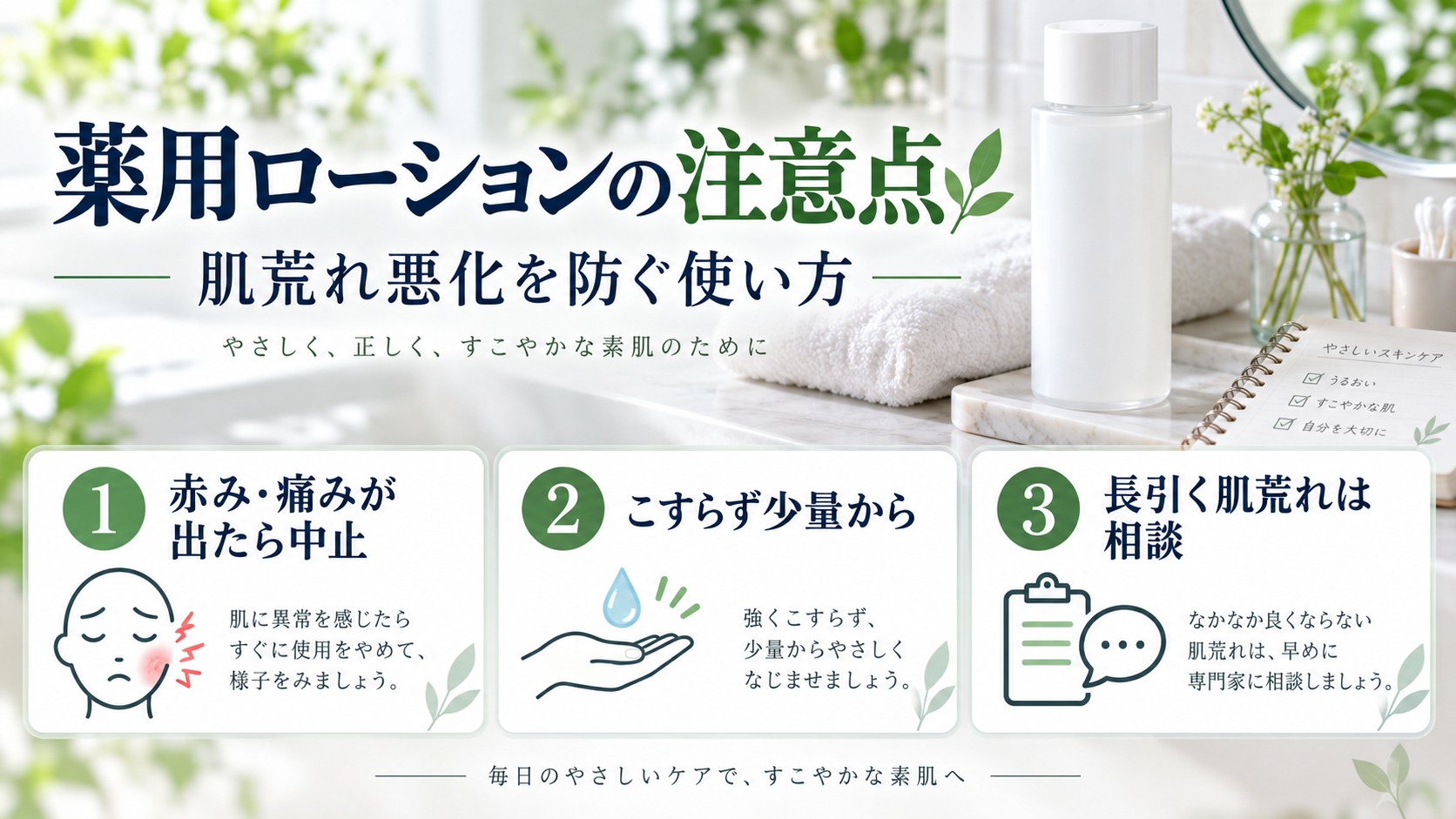 薬用ローション使用時の注意点を整理したアイキャッチ