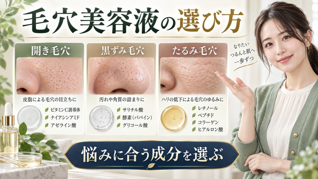 毛穴美容液おすすめの選び方｜開き・黒ずみ・たるみを引き締める アイキャッチ