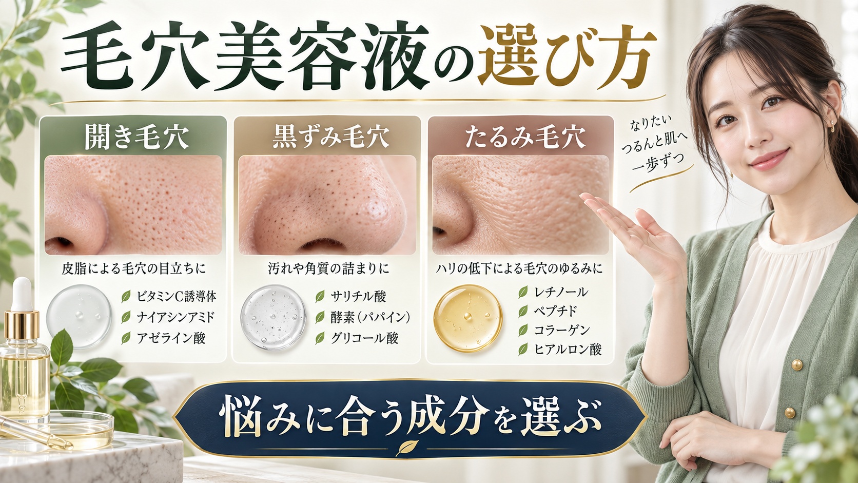 毛穴美容液おすすめの選び方|開き・黒ずみ・たるみを引き締める アイキャッチ