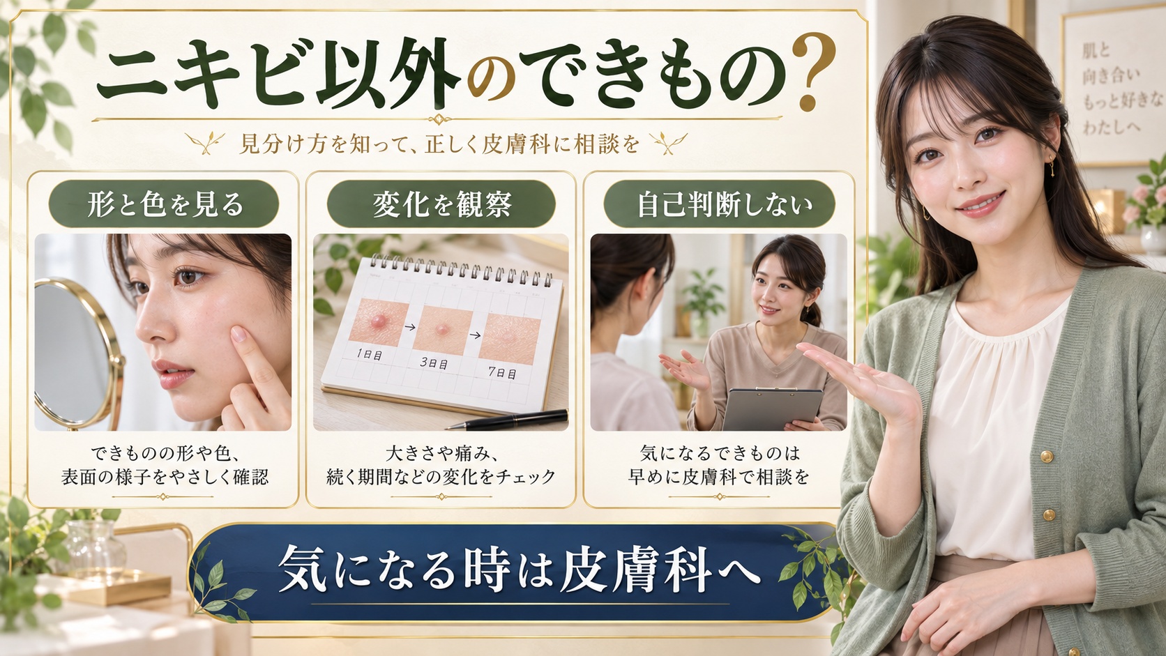 顔のできものがニキビじゃない原因とは？見分け方と正しい皮膚科受診 アイキャッチ