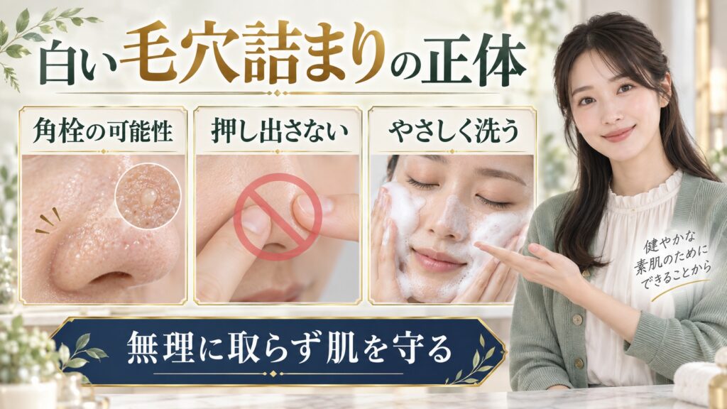 毛穴の白い詰まりの正体とは？頑固な角栓を無理なく落とすケア アイキャッチ