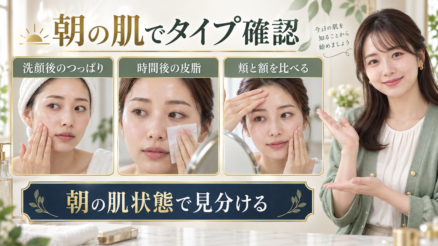乾燥肌と脂性肌の見分け方｜朝起きたときの皮脂・水分セルフ診断 アイキャッチ