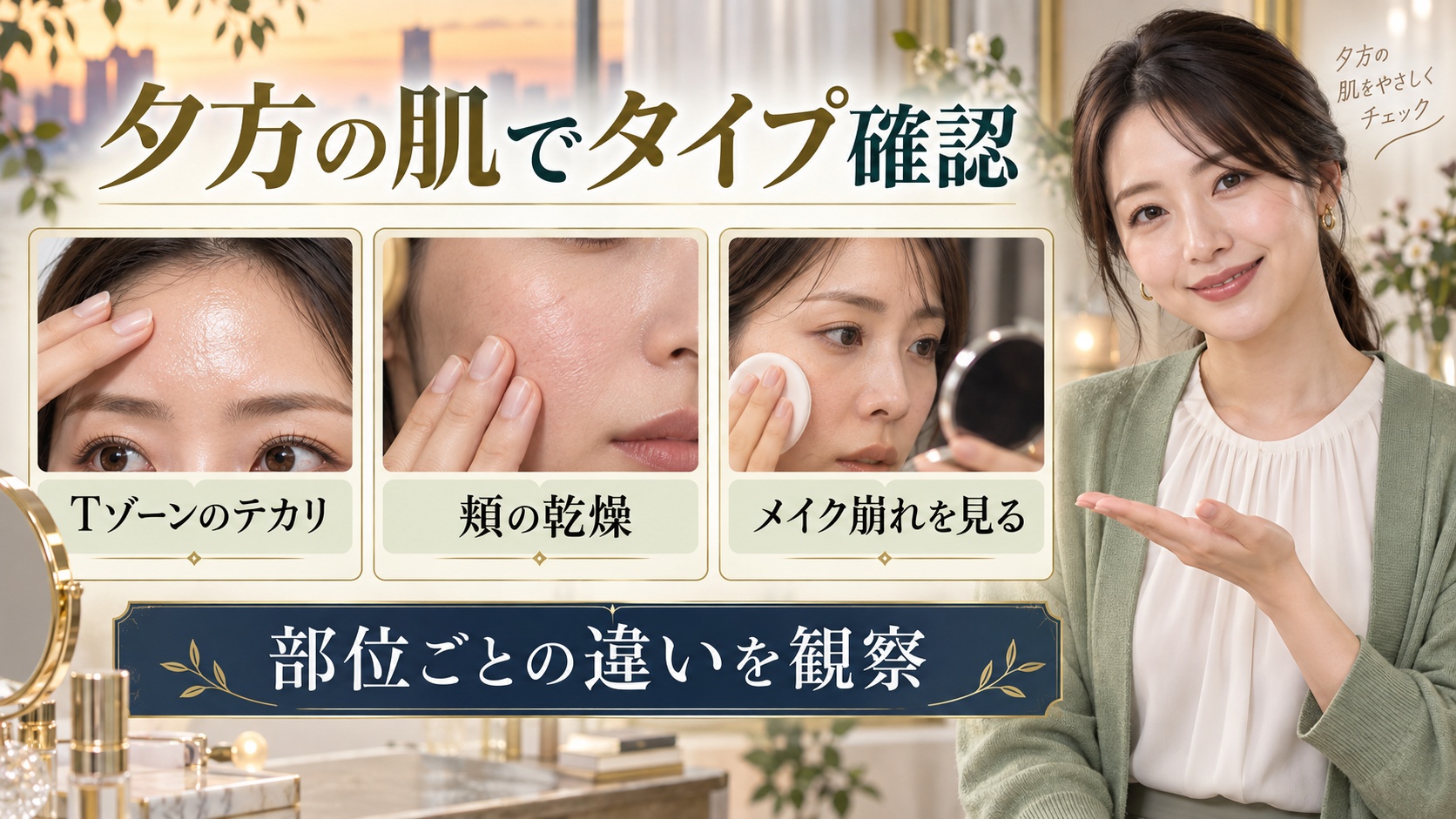 脂性肌と乾燥肌の見分け方｜夕方のメイク崩れとインナードライ診断 アイキャッチ