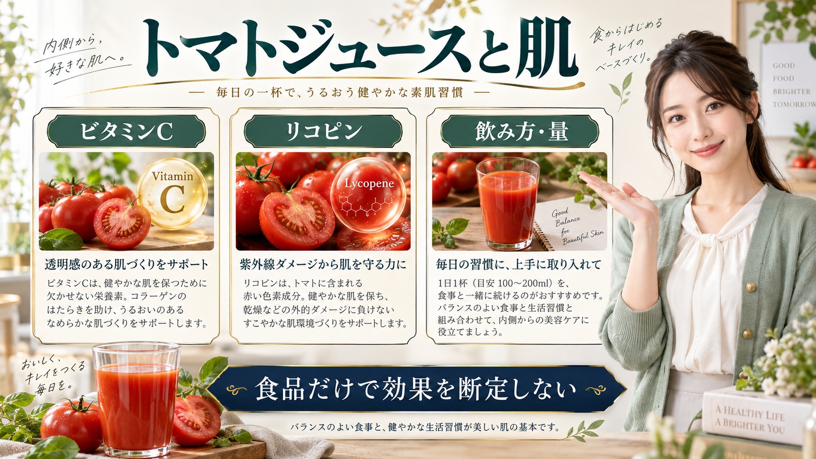 トマトジュースのビタミンCとリコピン効果｜美肌と毛穴ケアの飲み方 アイキャッチ