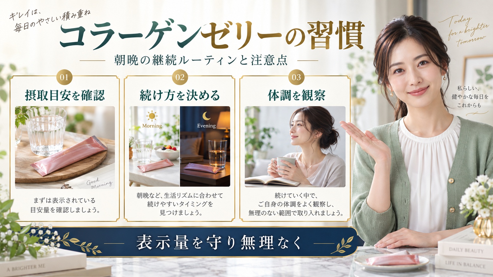 コラーゲンゼリー愛しとーとの実感力｜朝晩の継続ルーティンと注意点 アイキャッチ