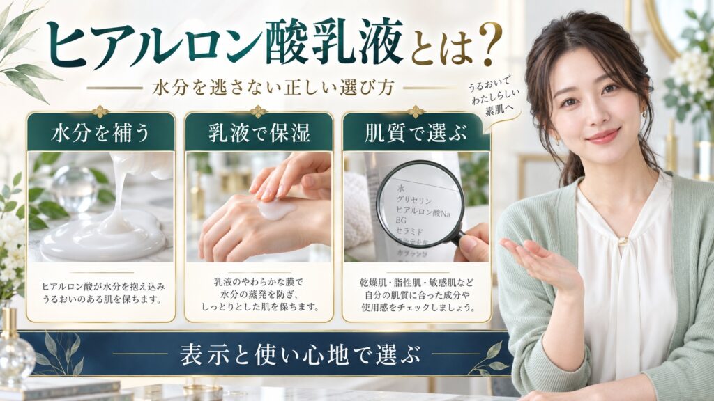 ヒアルロン酸配合乳液の効果とは？水分を逃さない正しい選び方 アイキャッチ