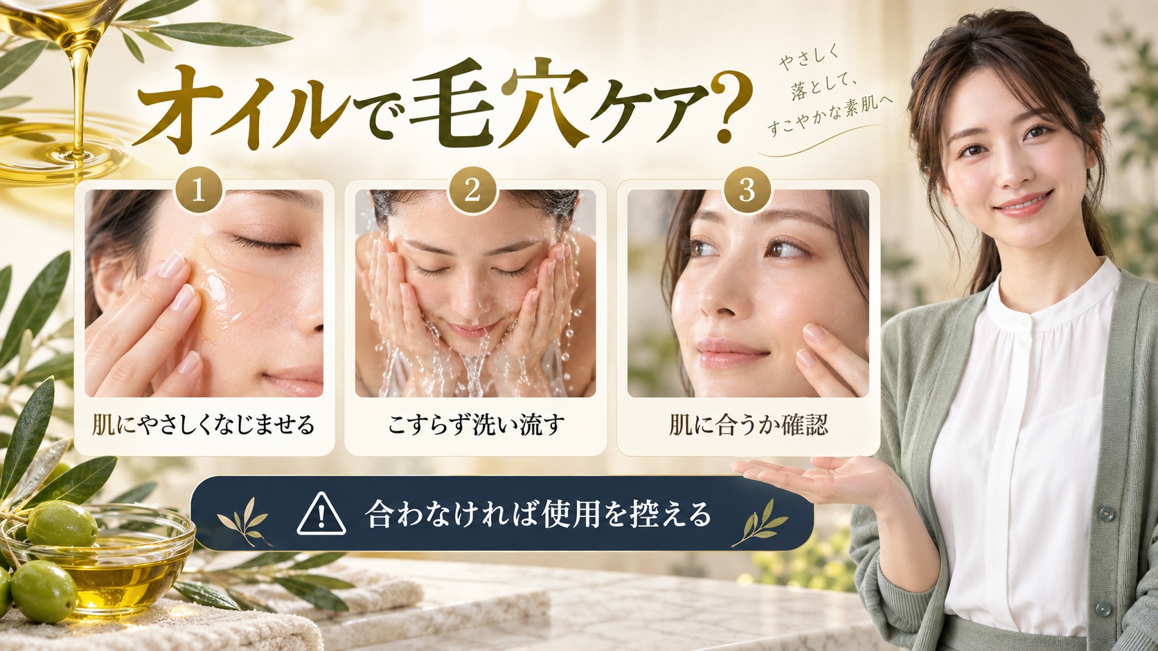 オリーブオイルクレンジングの効果とは？毛穴を整える正しい落とし方 アイキャッチ