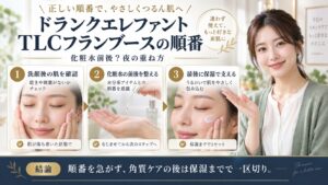 ドランクエレファントTLCフランブースの夜の使用順と保湿を示すアイキャッチ
