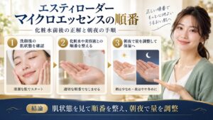 エスティローダーマイクロエッセンスの朝夜の使用順を示すアイキャッチ