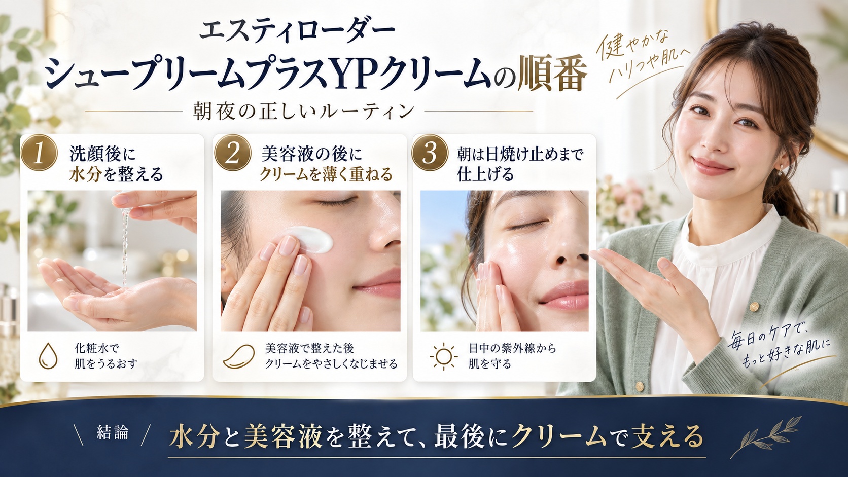 エスティローダーシュープリームプラスYPクリームの朝夜の使用順を示すアイキャッチ