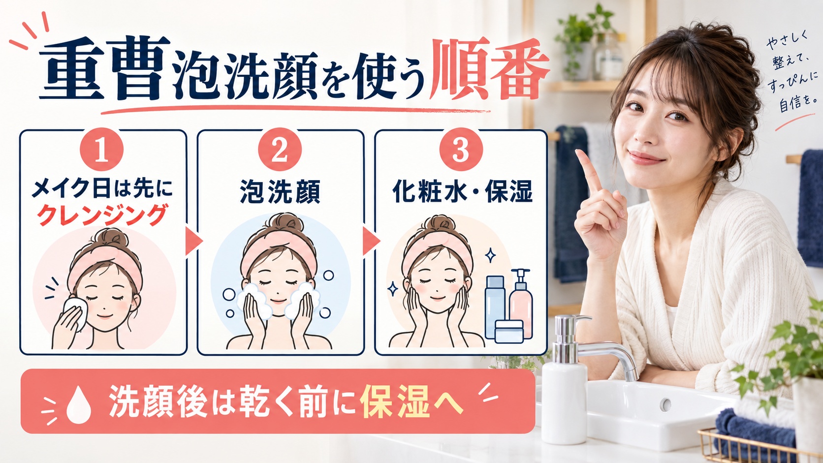 毛穴撫子重曹泡洗顔の順番|朝夜の正しいタイミングとスキンケア手順