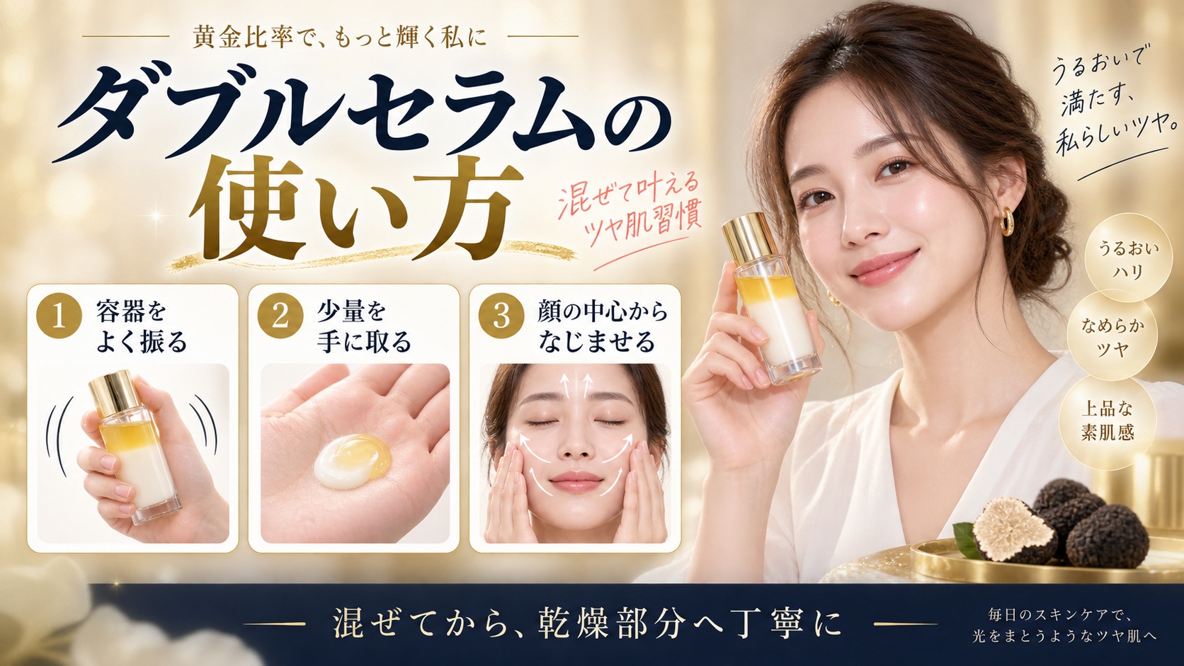 d'Albaホワイトトリュフダブルセラムアンドクリームの使い方｜黄金比率とツヤ肌の塗り方