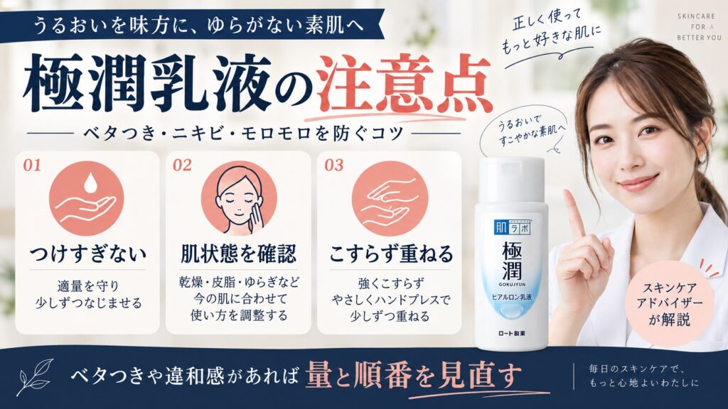 肌ラボ極潤ヒアルロン乳液の注意点｜ベタつき・ニキビ・モロモロを防ぐコツ