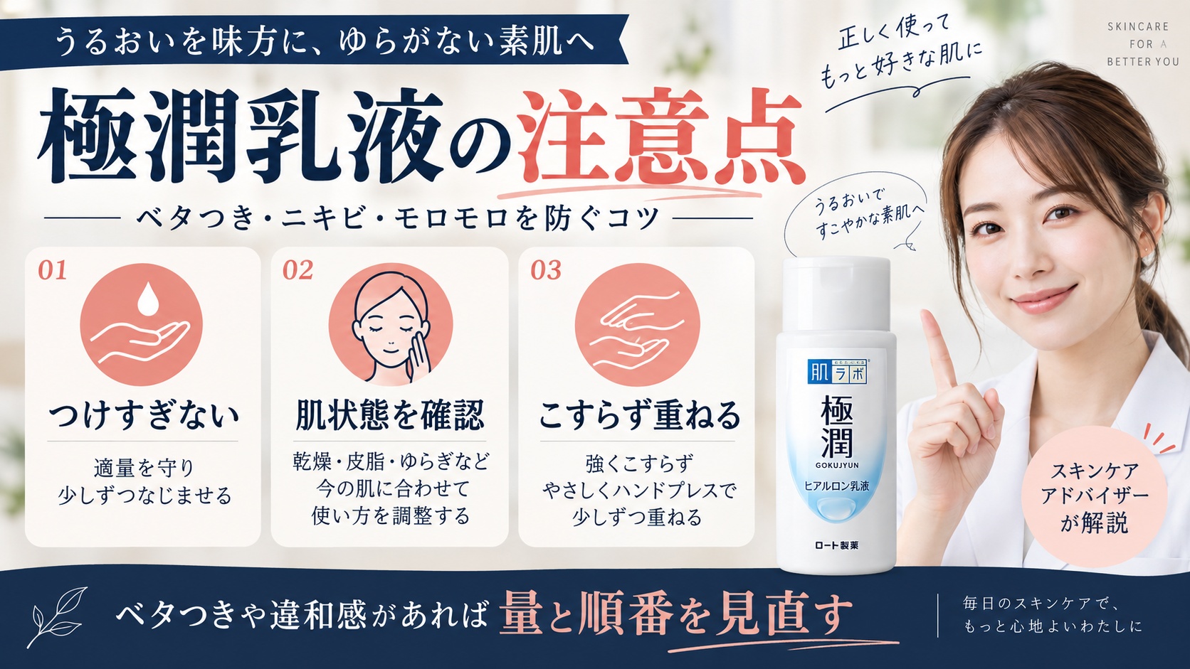 肌ラボ極潤ヒアルロン乳液の注意点｜ベタつき・ニキビ・モロモロを防ぐコツ