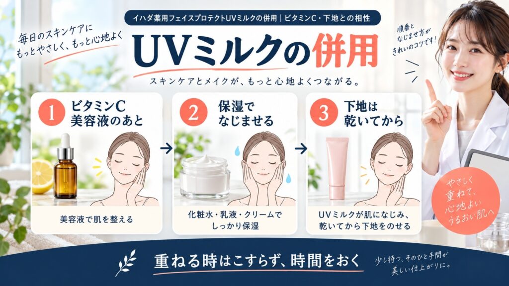 イハダ薬用フェイスプロテクトUVミルクの併用｜ビタミンC・下地との相性
