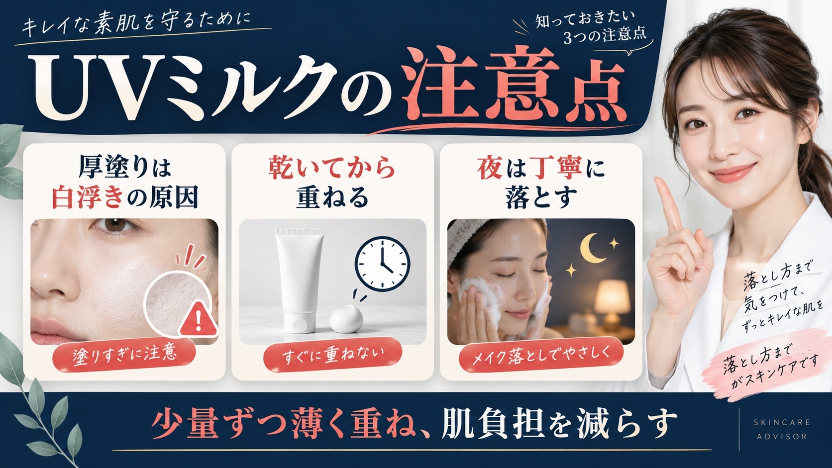 イハダ薬用フェイスプロテクトUVミルクの注意点|白浮き・毛穴落ち・落とし方