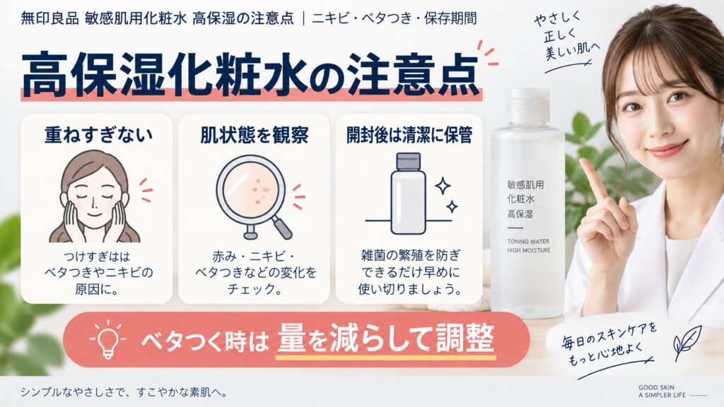 無印良品敏感肌用化粧水高保湿の注意点｜ニキビ・ベタつき・保存期間