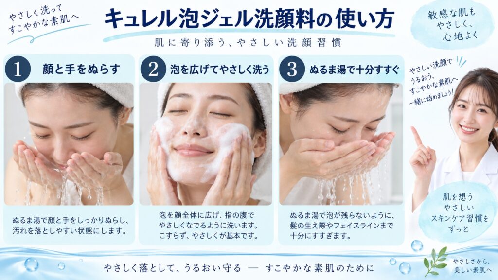 キュレル潤浸保湿泡ジェル洗顔料の使い方｜肌を守る洗顔ステップ