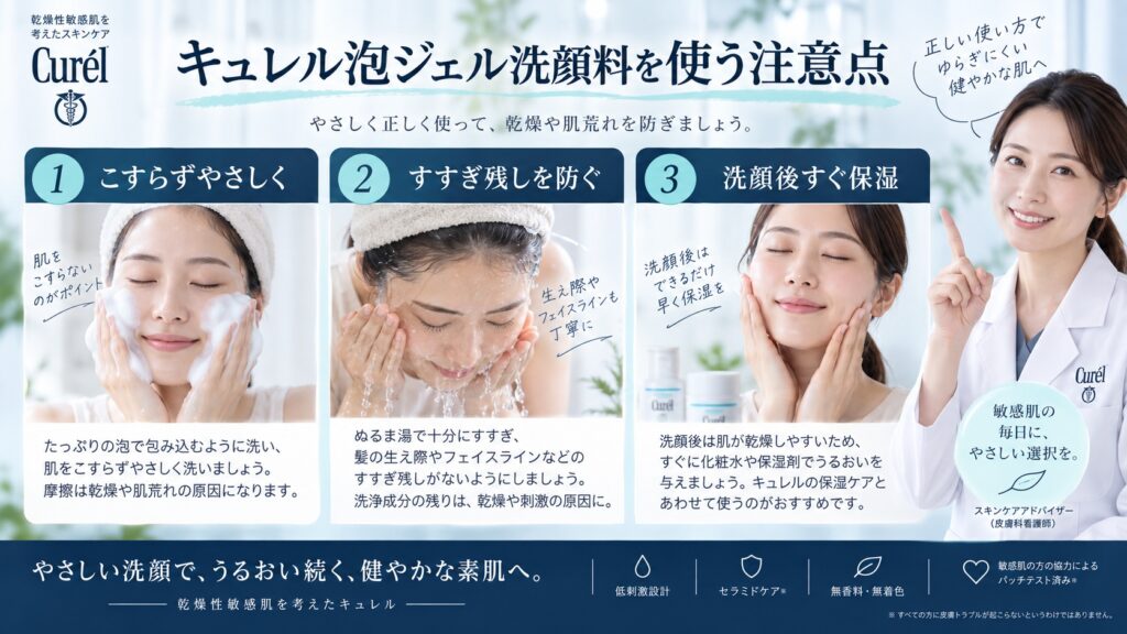 キュレル泡ジェル洗顔料を使う注意点は？乾燥・肌荒れを防ぐ正しい知識