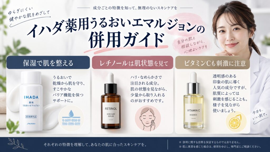 イハダ薬用うるおいエマルジョンの併用ガイド｜レチノール・ビタミンCとの相性と注意点