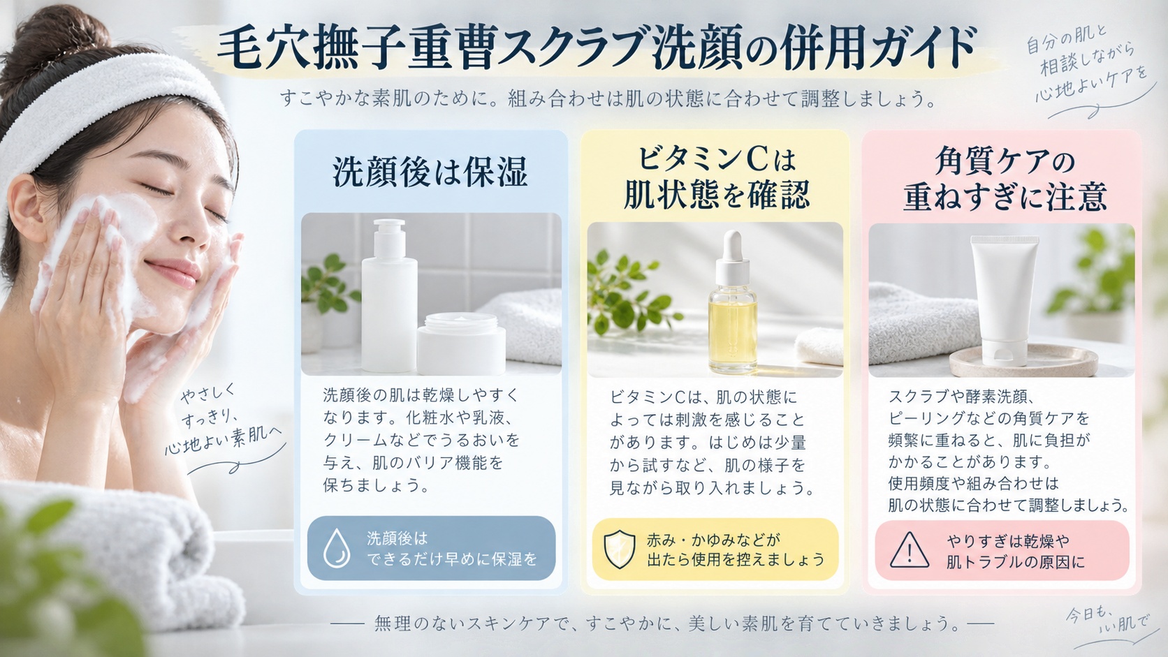 毛穴撫子重曹スクラブ洗顔の併用ガイド｜ビタミンCや酵素との相性とNG例