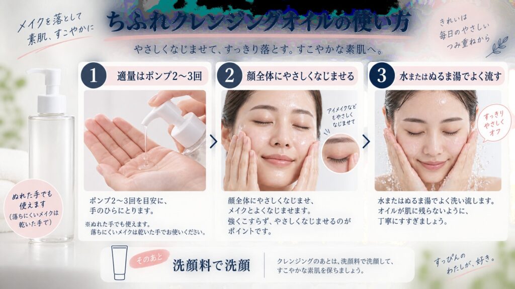 ちふれクレンジングオイルの使い方｜角栓を落とす適量と乳化ステップ