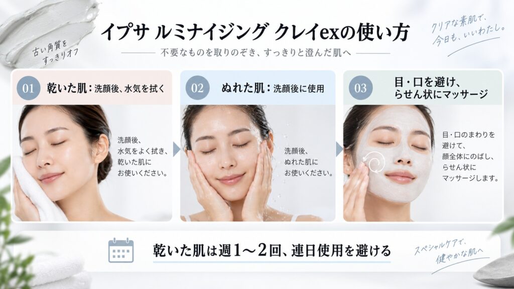 イプサルミナイジングクレイexの使い方｜角栓を落とす乾湿使い分けと頻度