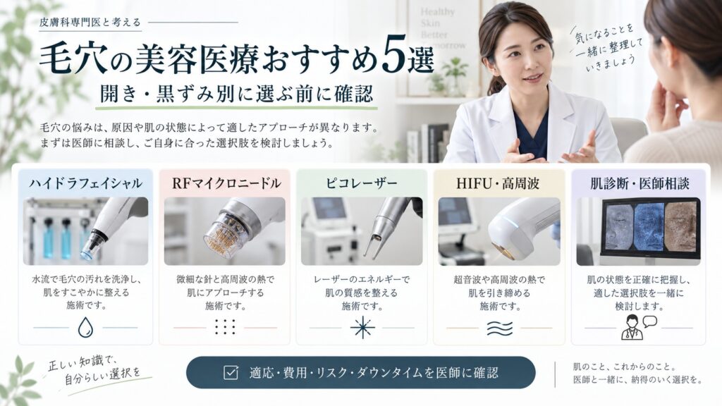 毛穴の美容医療おすすめ5選｜開き・黒ずみ別の効果と後悔しない選び方