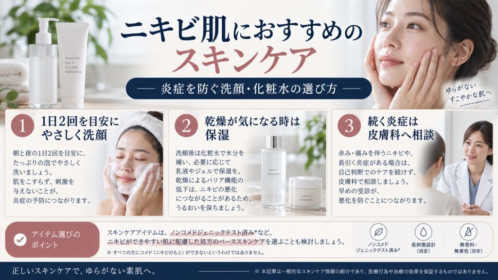 ニキビ肌におすすめのスキンケア｜炎症を防ぐ洗顔・化粧水の選び方