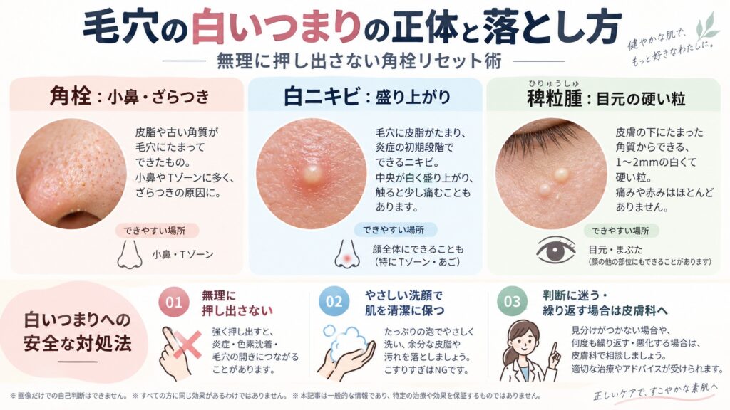 毛穴の白いつまりの正体と落とし方｜無理に押し出さない角栓リセット術