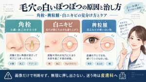 毛穴の白いぽつぽつの原因と治し方｜角栓・稗粒腫・白ニキビの見分け方とケア